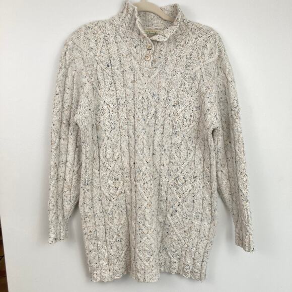 Vintage St. John's Bay Womens M Beige Marled Cable Knit Long Sweater Fisherman - Picture 2 of 14